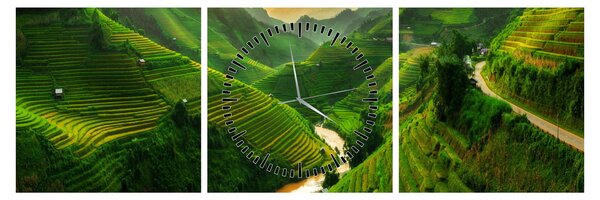 Tablou - Terase de orez Mu Cang Chai (cu ceas) (90x30 cm)