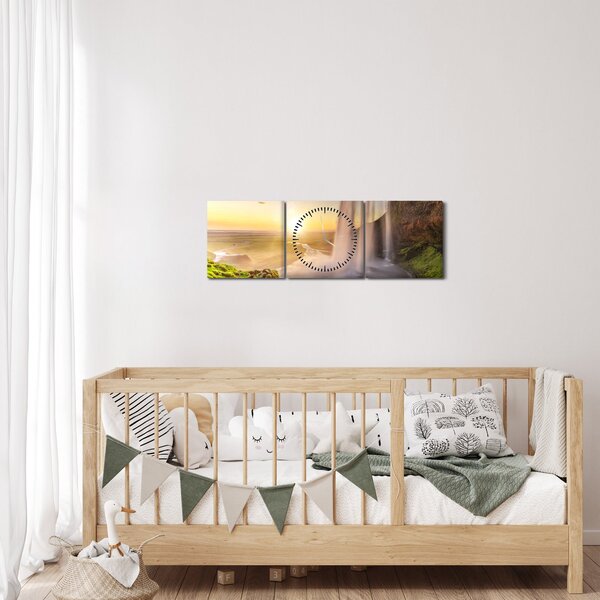 Tablou - Seljalandsfoss din spatele peșterii (cu ceas) (90x30 cm)