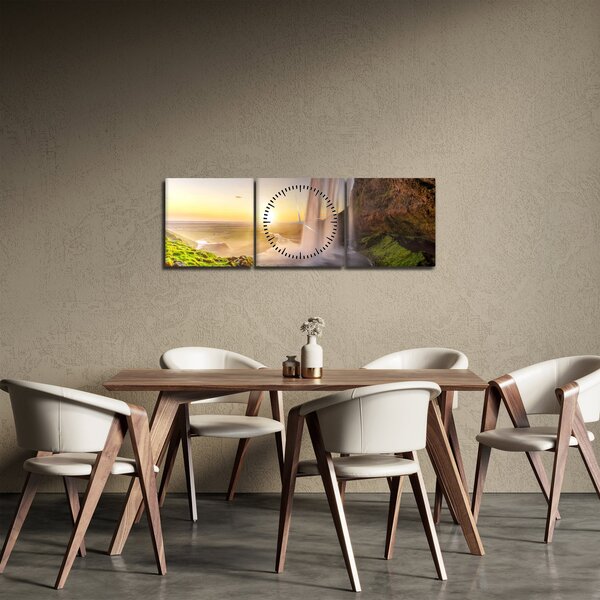 Tablou - Seljalandsfoss din spatele peșterii (cu ceas) (90x30 cm)