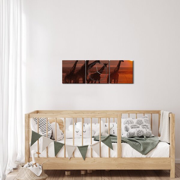 Tablou - Girafe în savana africană (cu ceas) (90x30 cm)