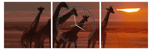 Tablou - Girafe în savana africană (cu ceas) (90x30 cm)