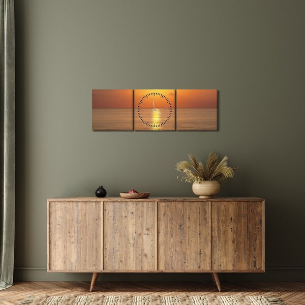 Tablou - Apus de soare peste ocean (cu ceas) (90x30 cm)