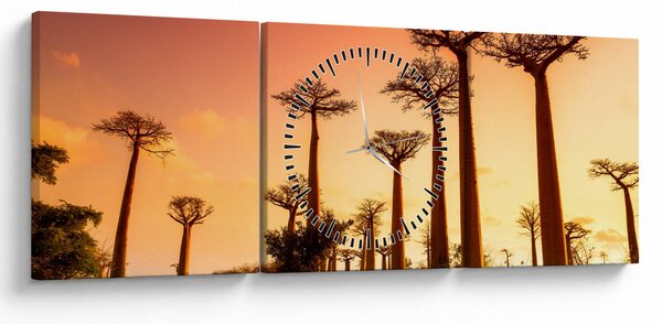 Tablou - Apus de soare pe Aleea Baobabilor (cu ceas) (90x30 cm)