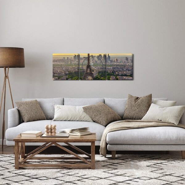 Tablou - Panorama Parisului (cu ceas) (90x30 cm)