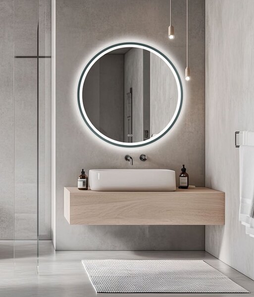 Venti Orion Graphite oglindă 60x60 cm rotund cu iluminare cu covoraș de încălzire grafit 5905951180373