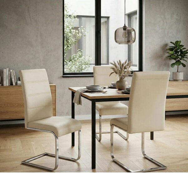 Scaun tapitat K85, crem/crom, metal/piele ecologica, 42X56X100 CM