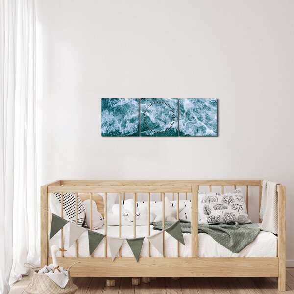 Tablou - Valuri oceanice (cu ceas) (90x30 cm)