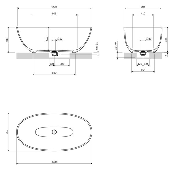 Cada freestanding, Omnires SHELL M+, 148 x 75 cm, bej mat