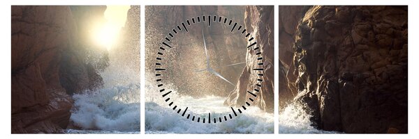 Tablou - Stânci și valuri ale oceanului (cu ceas) (90x30 cm)