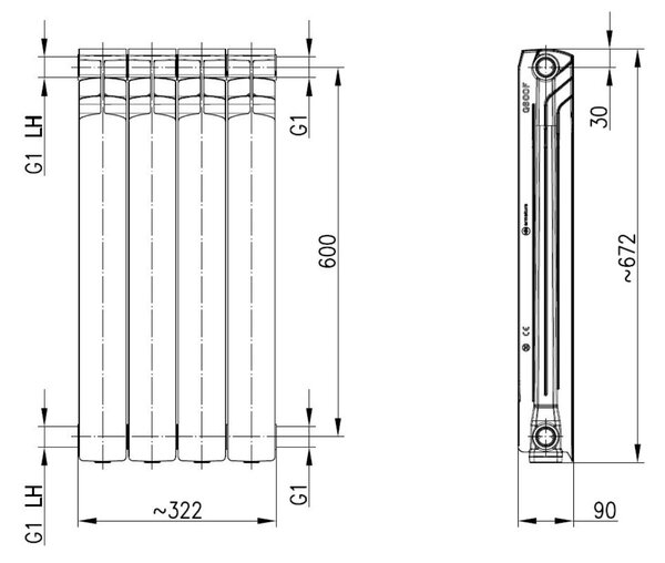KFA Armatura G600F calorifer de cameră 67.2x32.2 cm podłączenie lateral negru 772-040-81