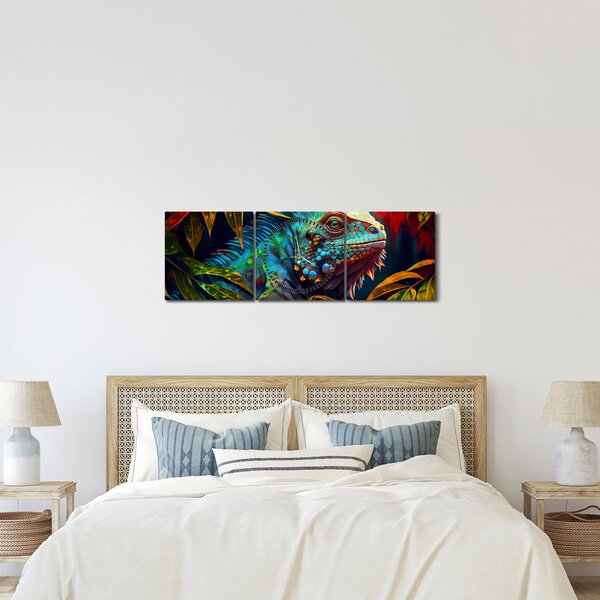 Tablou - Iguana colorată (cu ceas) (90x30 cm)