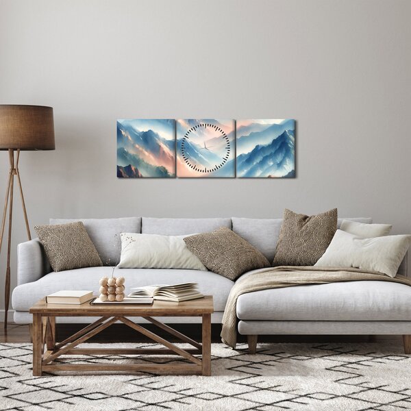 Tablou - Acuarelă munți (cu ceas) (90x30 cm)