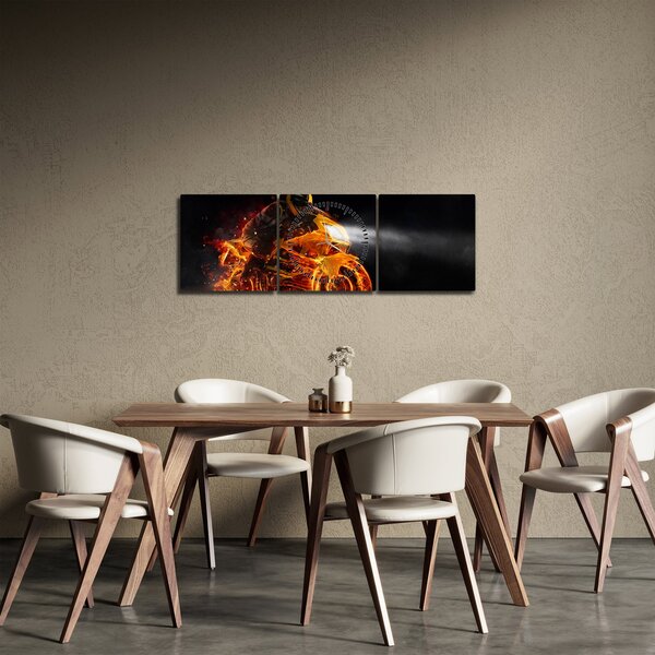 Tablou - Motociclist cu flăcări (cu ceas) (90x30 cm)