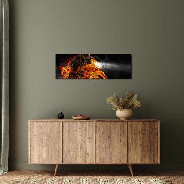 Tablou - Motociclist cu flăcări (cu ceas) (90x30 cm)