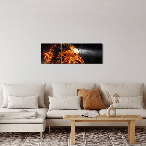 Tablou - Motociclist cu flăcări (cu ceas) (90x30 cm)