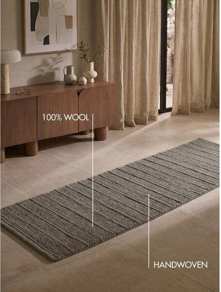 Covor tip traversă gri închis/maro închis țesut manual din lână 80x250 cm Camden Parker – Ted Baker