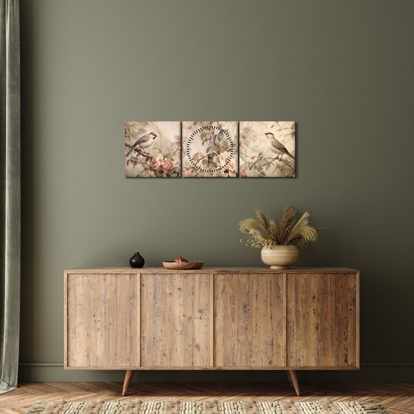 Tablou - Vintage pictura pasăre (cu ceas) (90x30 cm)