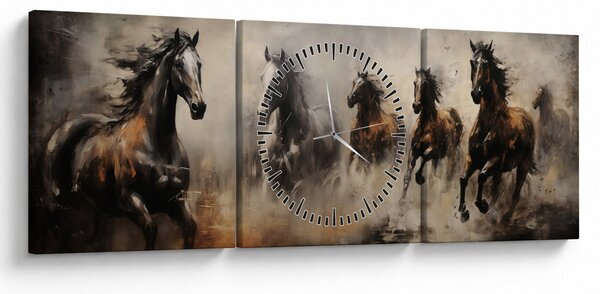 Tablou - Pictură în ulei de cai (cu ceas) (90x30 cm)