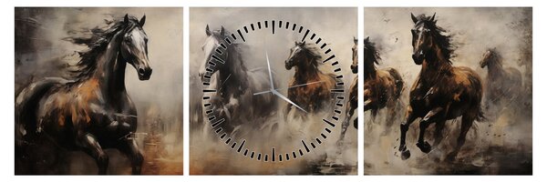 Tablou - Pictură în ulei de cai (cu ceas) (90x30 cm)