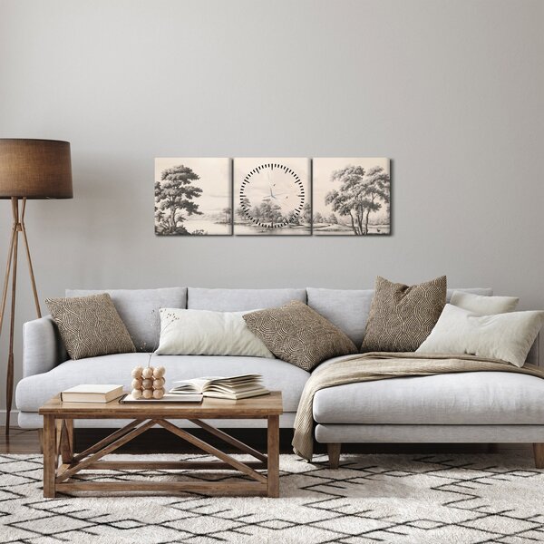 Tablou - Vintage peisaj desen peisaj (cu ceas) (90x30 cm)