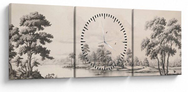 Tablou - Vintage peisaj desen peisaj (cu ceas) (90x30 cm)