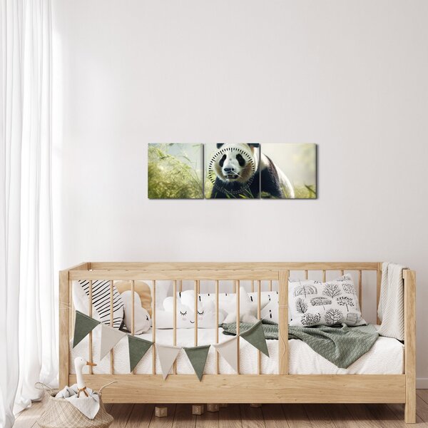 Tablou - Panda (cu ceas) (90x30 cm)