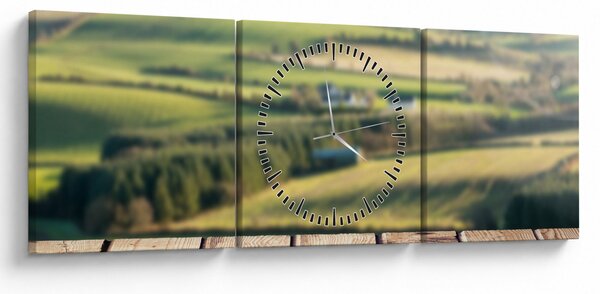 Tablou - Raft din lemn cu peisaj (cu ceas) (90x30 cm)
