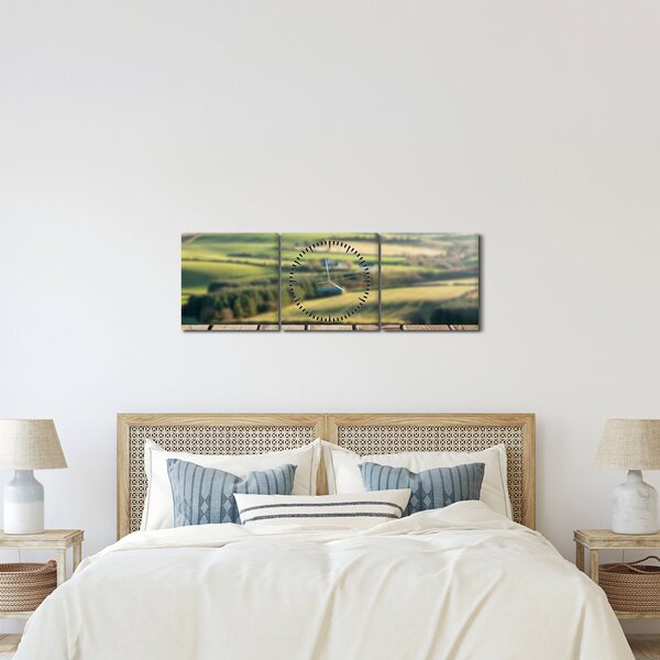 Tablou - Raft din lemn cu peisaj (cu ceas) (90x30 cm)
