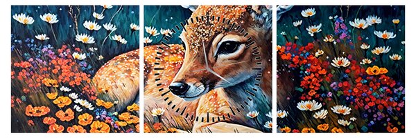 Tablou - Cerb pictat (cu ceas) (90x30 cm)