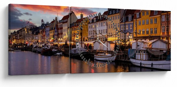 Tablou - Nyhavn, Copenhaga (cu ceas) (90x30 cm)