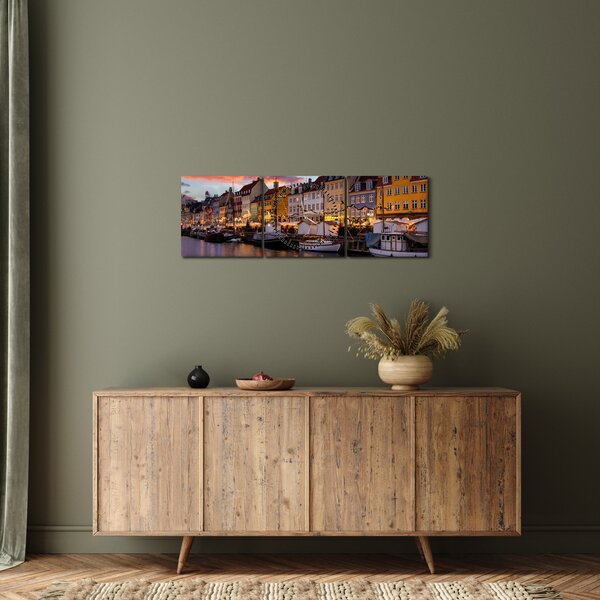 Tablou - Nyhavn, Copenhaga (cu ceas) (90x30 cm)