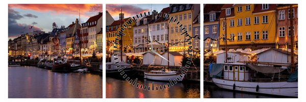 Tablou - Nyhavn, Copenhaga (cu ceas) (90x30 cm)