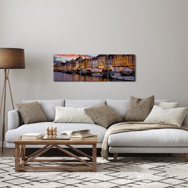 Tablou - Nyhavn, Copenhaga (cu ceas) (90x30 cm)