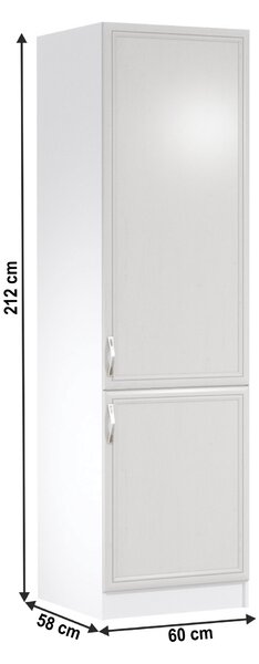 KONDELA Dulap pentru frigider încorporat D60ZL, model dreapta, alb/pin Andersen, SICILIA