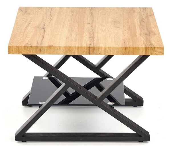 Măsuță de cafea Houston 998, Stejar, Negru, Metal, Sticlă călită, 45x60x60cm, 14 kg