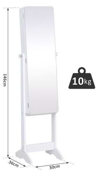 HOMCOM Cutie pentru Bijuterii cu Oglindă și Iluminare LED, Design Elegant, Alb, 30x146x36 cm | Aosom Romania
