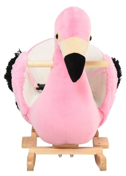 HOMCOM Balansoar Flamingo pentru Copii, Leagăn Moale din Pluș pe Structură de Lemn, Jucărie Interactivă 60x33x52cm Roz | Aosom Romania