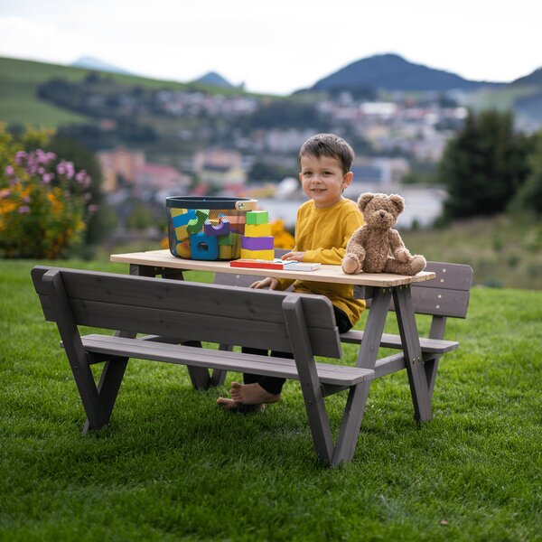 KONDELA Bancă de grădină pentru copii, lemn, gri/ natural, ABALO