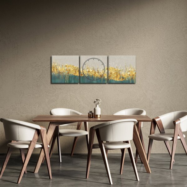 Tablou - Textura cu decor auriu (cu ceas) (90x30 cm)