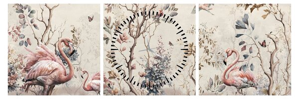 Tablou - Desen de flamingo (cu ceas) (90x30 cm)