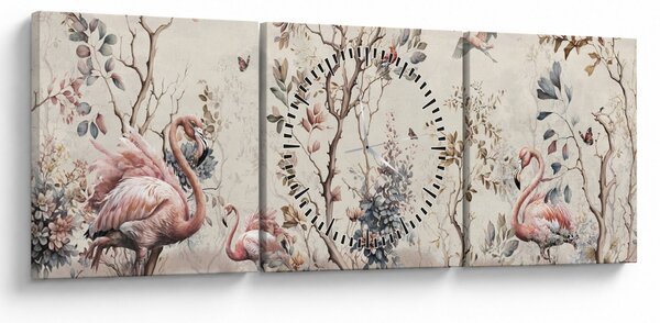 Tablou - Desen de flamingo (cu ceas) (90x30 cm)