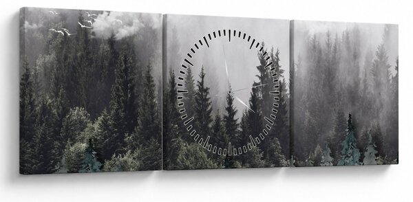 Tablou - Pădure cu elemente ilustrate (cu ceas) (90x30 cm)