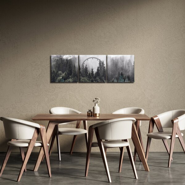 Tablou - Pădure cu elemente ilustrate (cu ceas) (90x30 cm)
