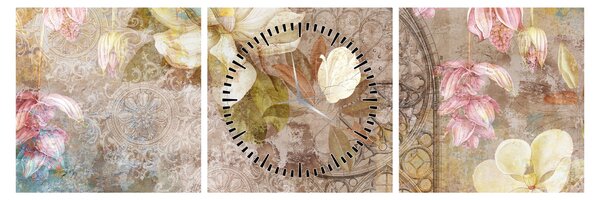 Tablou - Ornament de flori (cu ceas) (90x30 cm)