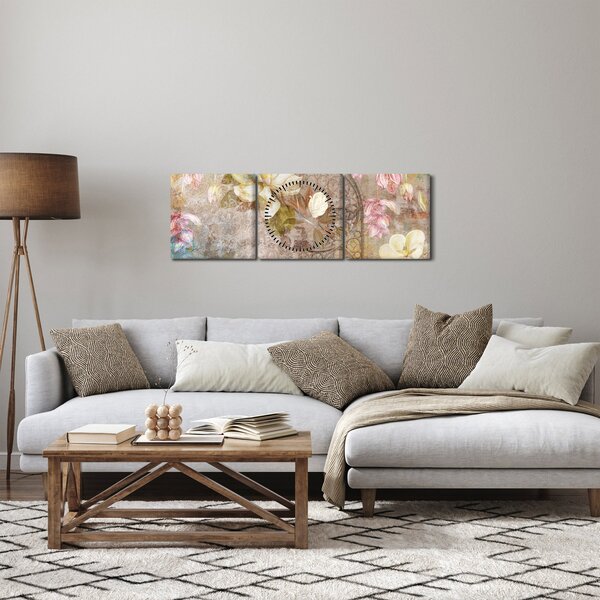 Tablou - Ornament de flori (cu ceas) (90x30 cm)