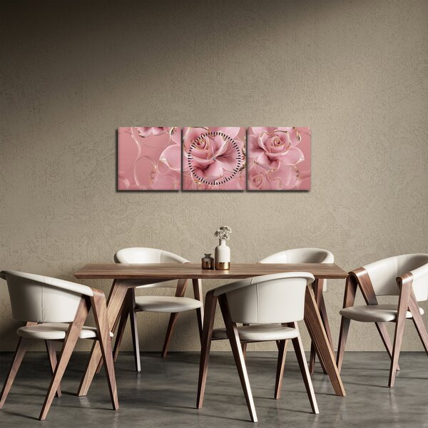 Tablou - Decor floral (cu ceas) (90x30 cm)