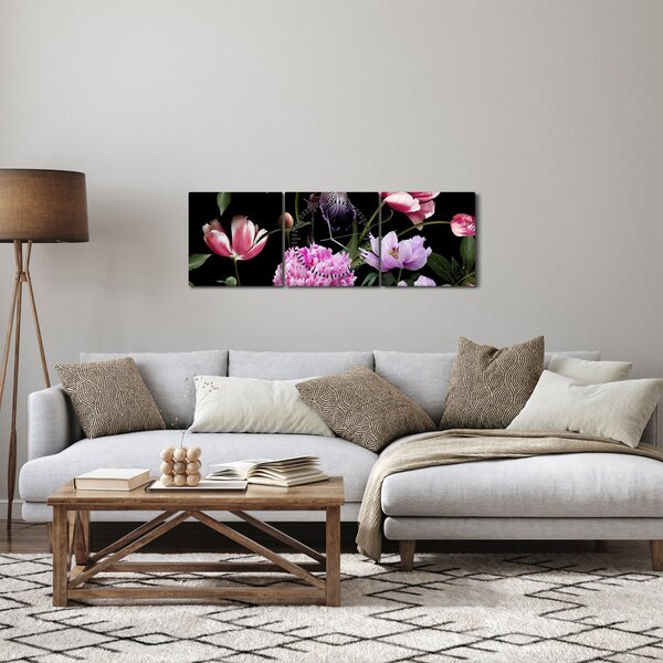 Tablou - Ilustrație de flori (cu ceas) (90x30 cm)