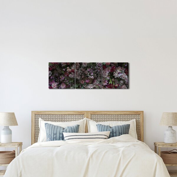 Tablou - Perete de flori (cu ceas) (90x30 cm)