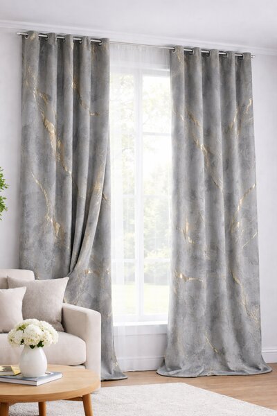 Draperie catifea gri cu insertii aurii 140 x 260 cm Velunia Home – CONFTEX PUCIOASA