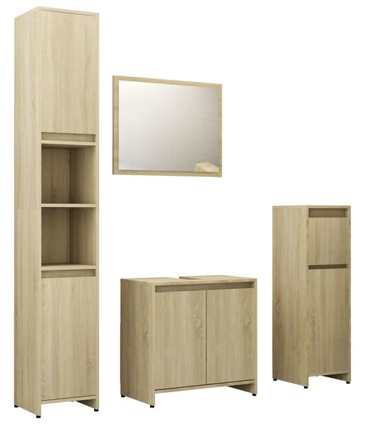 Set mobilier de baie, 4 piese, stejar Sonoma, lemn prelucrat